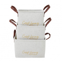 Καλάθια Υφασμάτινα Σετ 3 Τμχ Σε Εκρου Χρώμα Cosy Living Ankor
